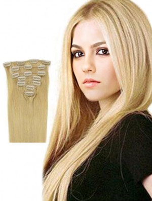 Fabulous Blonde Straight Remy Human Hair Clip In Hair Extensions