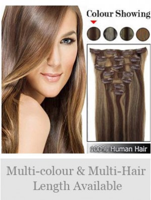 Beautiful Brown Straight Remy Human Hair Clip In Hair Extensions