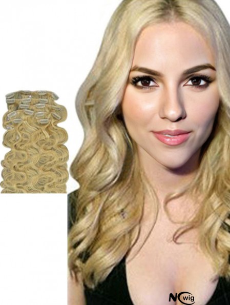 No-Fuss Blonde Wavy Remy Human Hair Clip In Hair Extensions