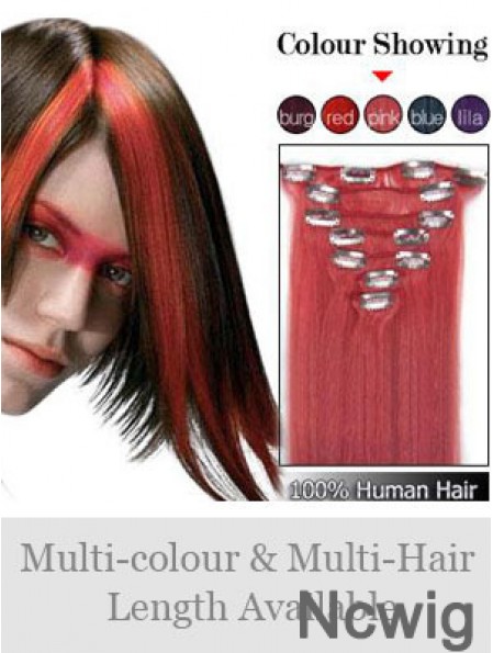 Comfortable Red Straight Remy Human Hair Clip In Hair Extensions