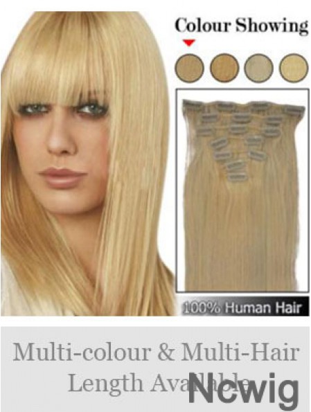 Trendy Blonde Straight Remy Human Hair Clip In Hair Extensions