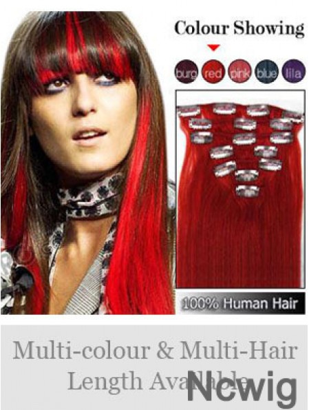 Top Red Straight Remy Human Hair Clip In Hair Extensions