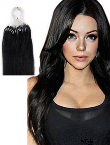 Cheap Black Straight Micro Loop Ring Hair Extensions