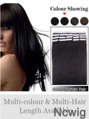 Black Straight Soft Remy Human Hair Tape In Hair Extensions