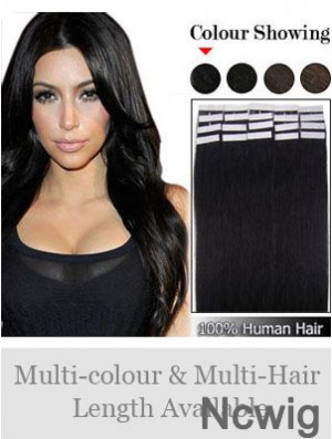 Black Straight Comfortable Remy Human Hair Tape In Hair Extensions