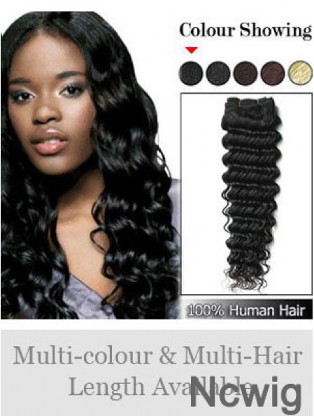 Wavy Remy Human Hair Black Designed Weft Extensions