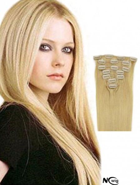 Clip In Hair Extensions Blonde Color Straight Style With Remy