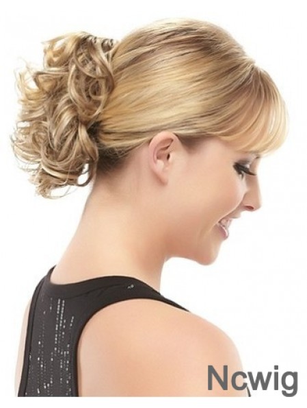 Blonde Clipin Hairpieces With Synthetic Short Length Curly Style