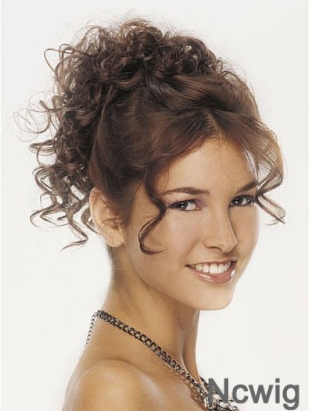 Clip On Hairpieces For Women Brown Color Curly Style With Synthetic