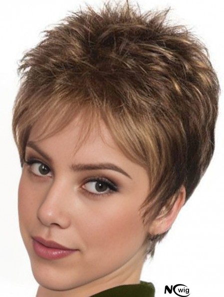 Boycuts Straight Brown Capless Fashionable Short Wigs